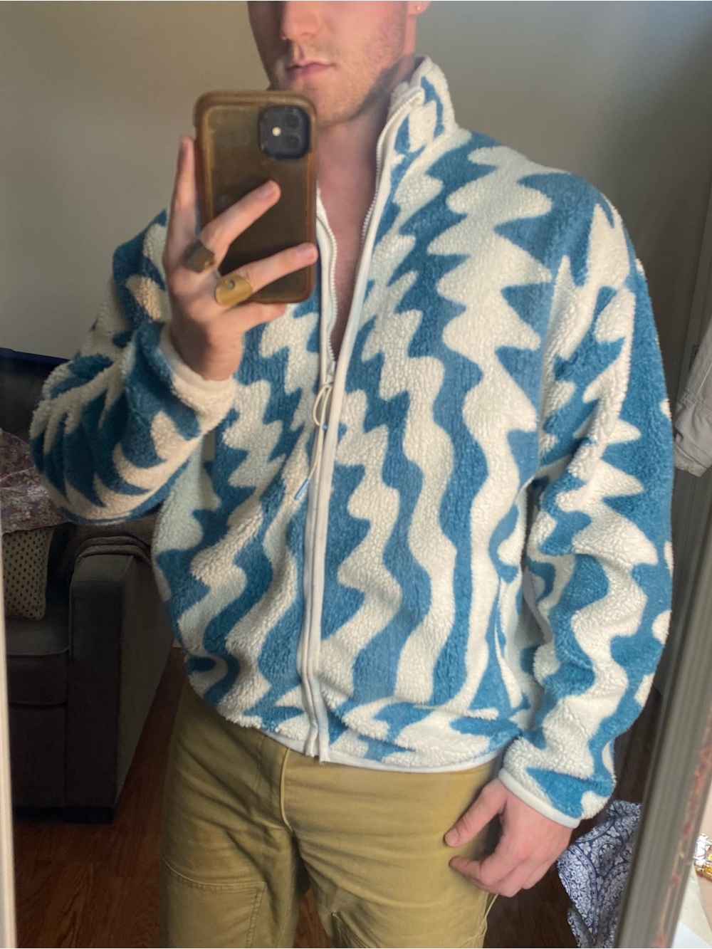 ASOS design wavy Men's Teal and Cream Sherpa
